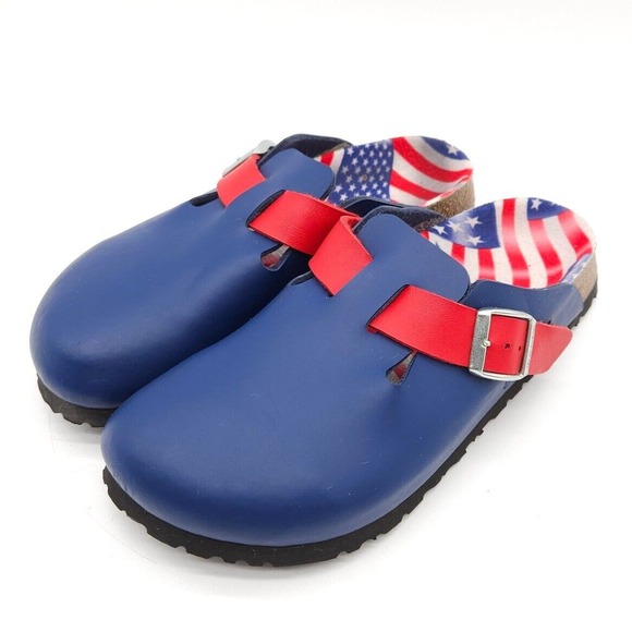 Birkenstock Birkis Womens EU 37 US 6 Boston Cork American USA Flag Clog Slip‎ On - Picture 1 of 9